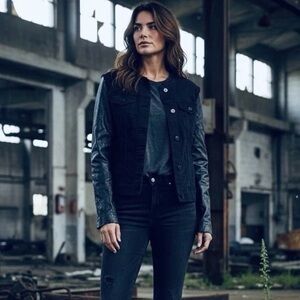 J Brand Black Red Denim Moto Jacket Women’s Size M Punk Grunge